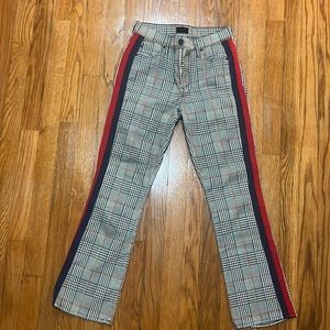 MOTHER Plaid Straight Leg Jeans - Red and Black Accents